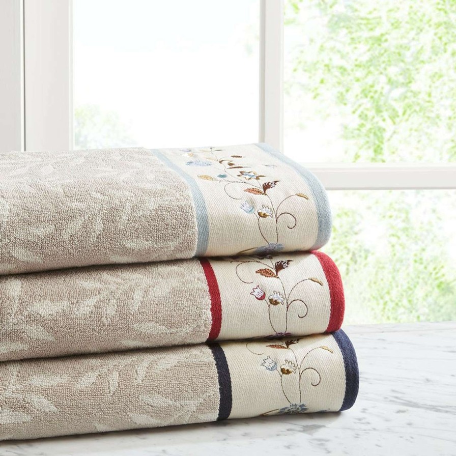 Home Decor * | Madison Park Serene Embroidered Cotton Jacquard 6 Piece Towel Set