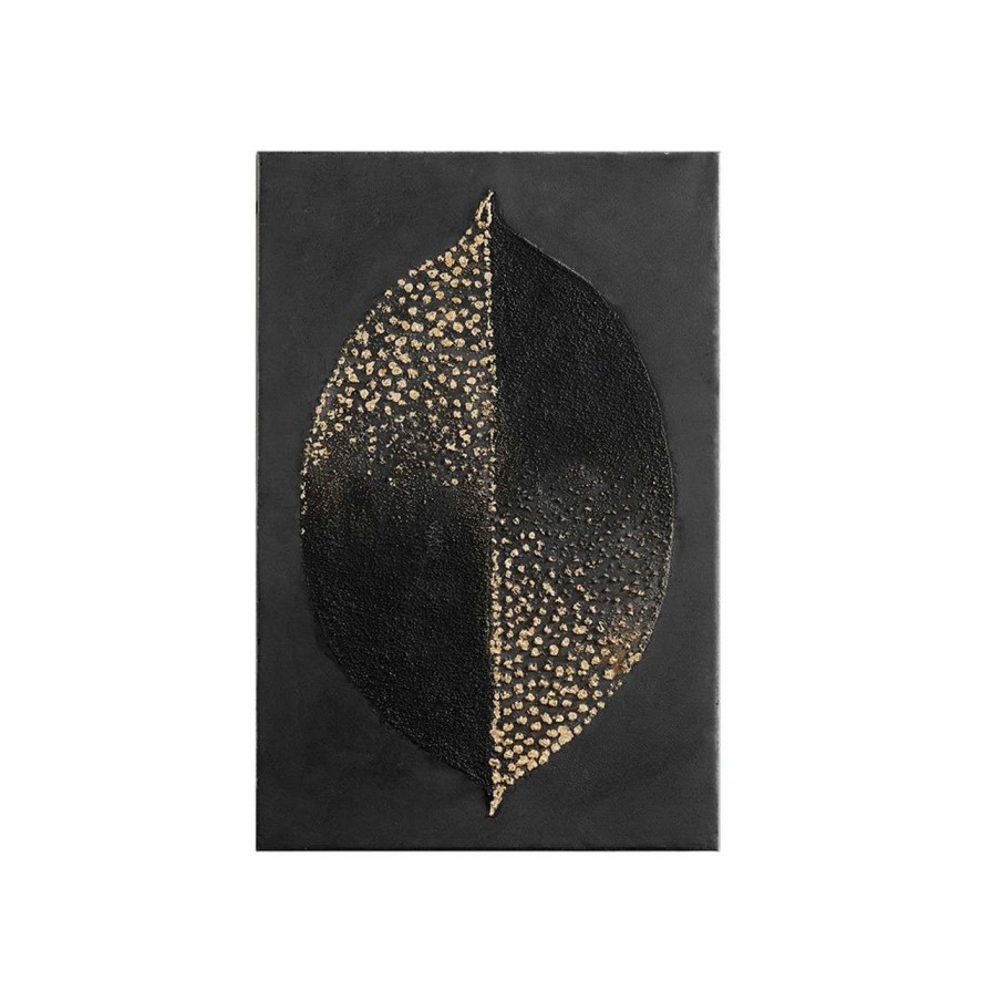 Home Decor * | Madison Park Charcoal Leaf Heavy Textured Canvas With Gold Foil Embellishment