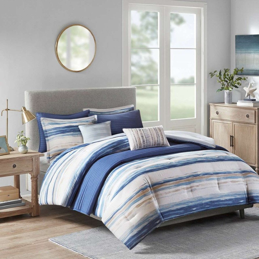 Bedding * | Madison Park Marina 8 Pc Printed Seersucker Comforter And Coverlet Set