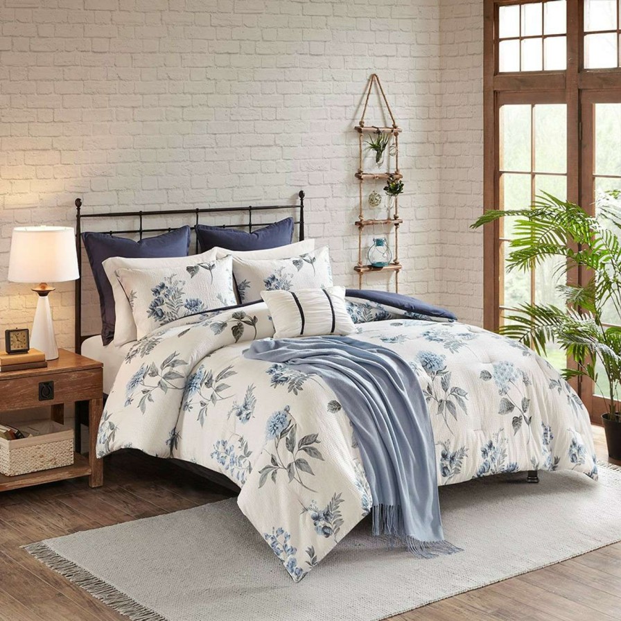 Bedding * | Madison Park Zennia 7 Pc Printed Seersucker Comforter Set With Throw Blanket