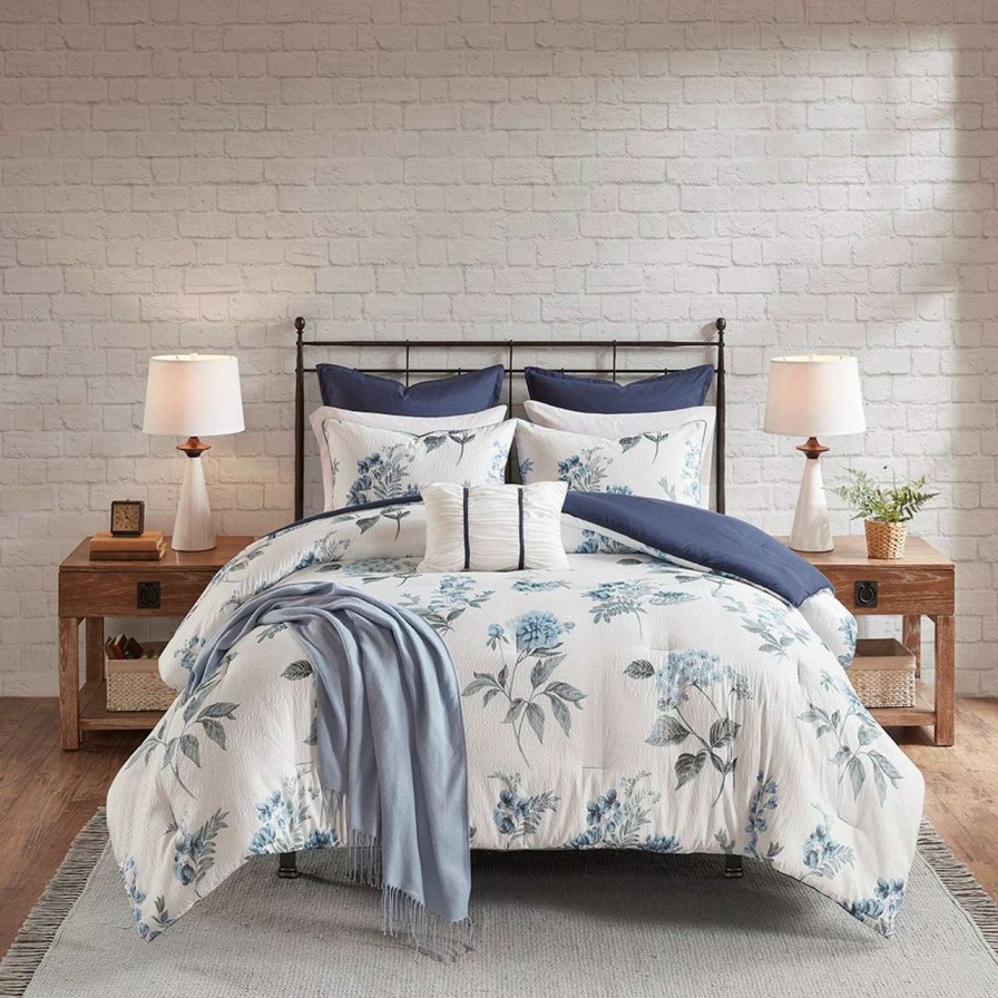 Bedding * | Madison Park Zennia 7 Pc Printed Seersucker Comforter Set With Throw Blanket