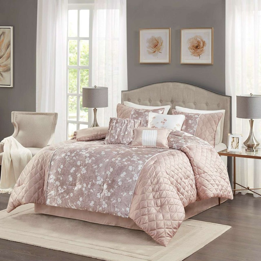 Bedding * | Madison Park Marling 7 Piece Printed Velvet Comforter Set