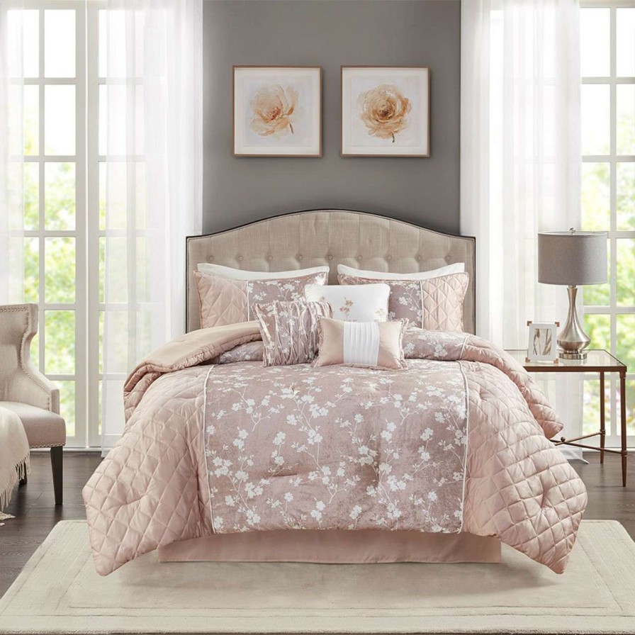 Bedding * | Madison Park Marling 7 Piece Printed Velvet Comforter Set