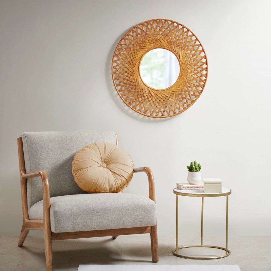 Home Decor * | Madison Park Reed Round Bamboo Wall Decor Mirror