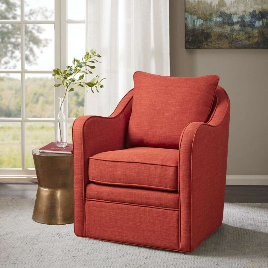 Chairs * | Madison Park Brianne Slub Weave Wide Seat Swivel Arm Chair