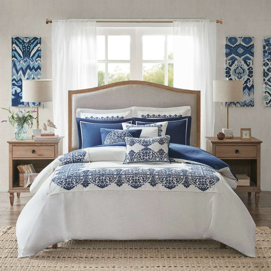 Bedding * | Madison Park Signature Indigo Sky Faux Linen Oversized Comforter Set