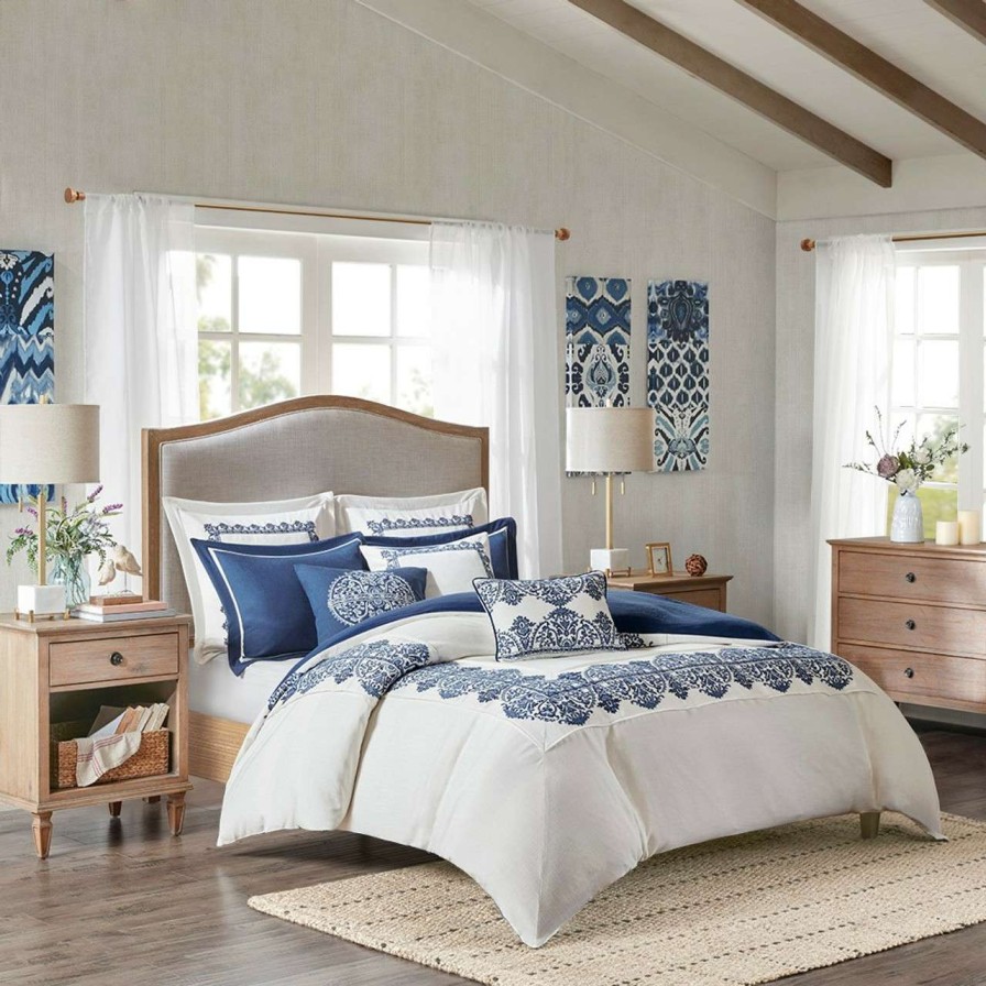 Bedding * | Madison Park Signature Indigo Sky Faux Linen Oversized Comforter Set