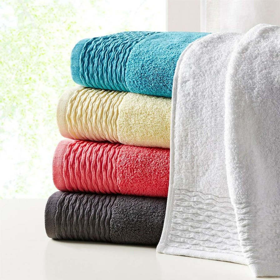 Home Decor * | Madison Park Breeze Jacquard Wavy Border Zero Twist Cotton Towel Set