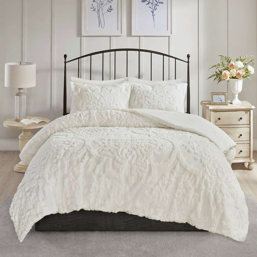 Bedding * | Madison Park Viola 3 Piece Tufted Cotton Chenille Damask Comforter Set