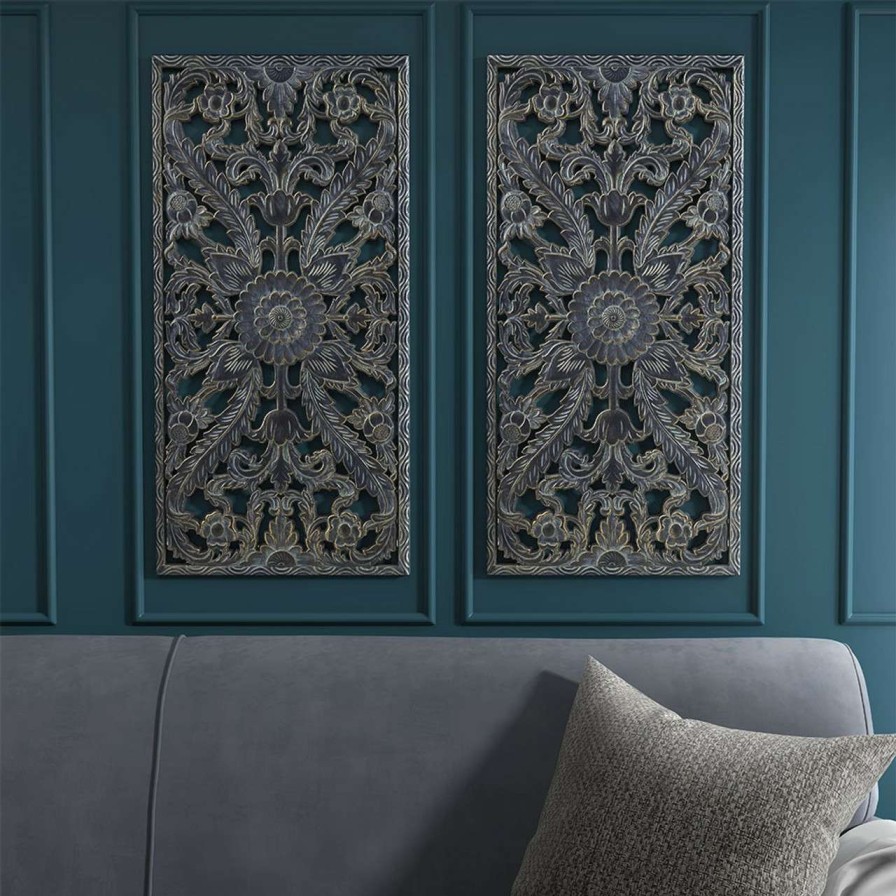 Home Decor * | Madison Park Botanical Panel Carved Wall Decor 2 Piece Set