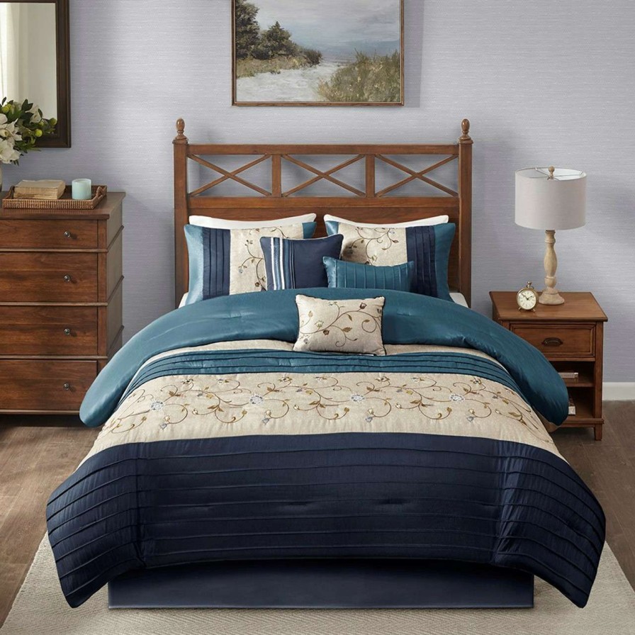 Bedding * | Madison Park Serene Embroidered 7 Piece Comforter Set