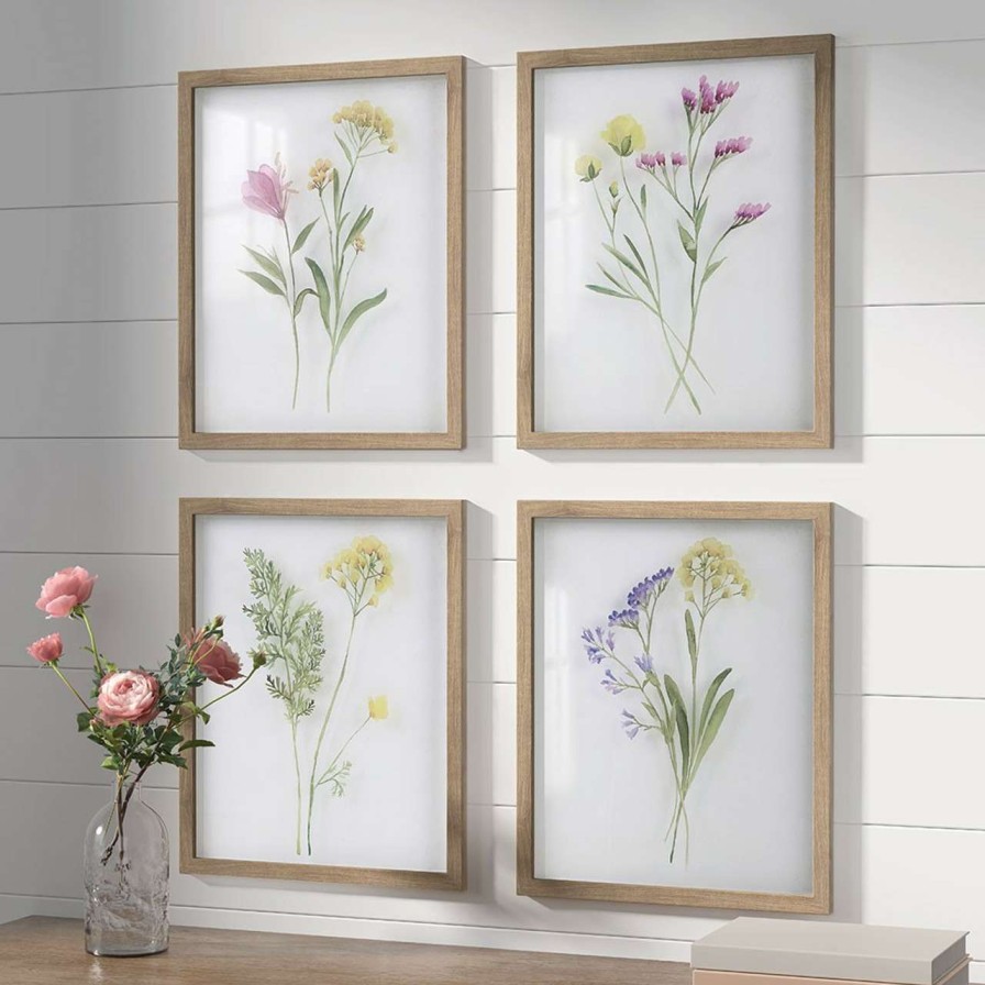 Home Decor * | Madison Park Blooming Traces Floral Uv Printed Shadowbox 4 Piece Wall Art Set