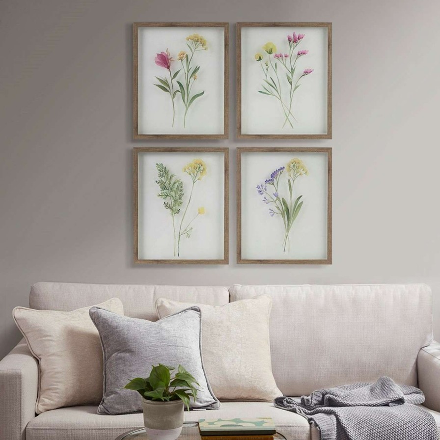 Home Decor * | Madison Park Blooming Traces Floral Uv Printed Shadowbox 4 Piece Wall Art Set