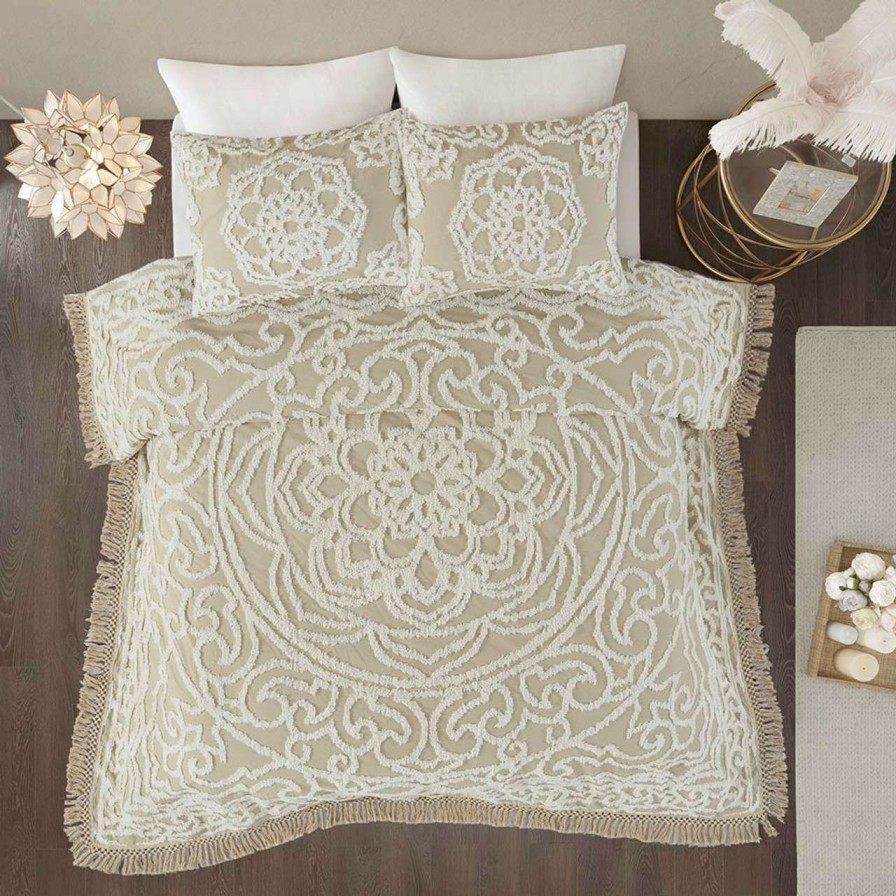 Bedding * | Madison Park Laetitia Tufted Cotton Chenille Medallion Fringe Coverlet Mini Set