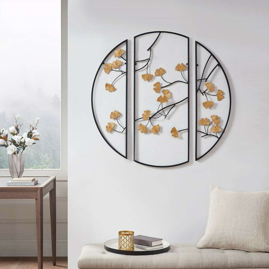 Home Decor * | Madison Park Golden Gingko Leaves Metal Wall Decor 3Pc Set