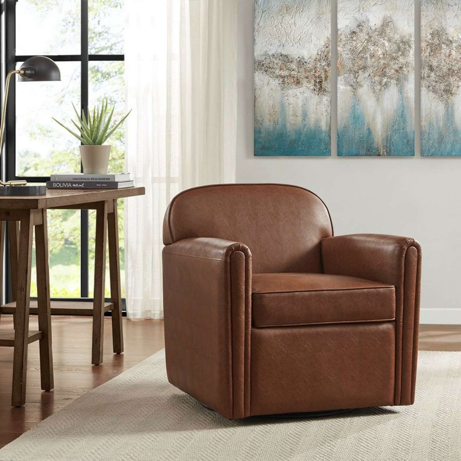 Chairs * | Madison Park Archer Faux Leather 360 Degree Swivel Arm Chair Brown