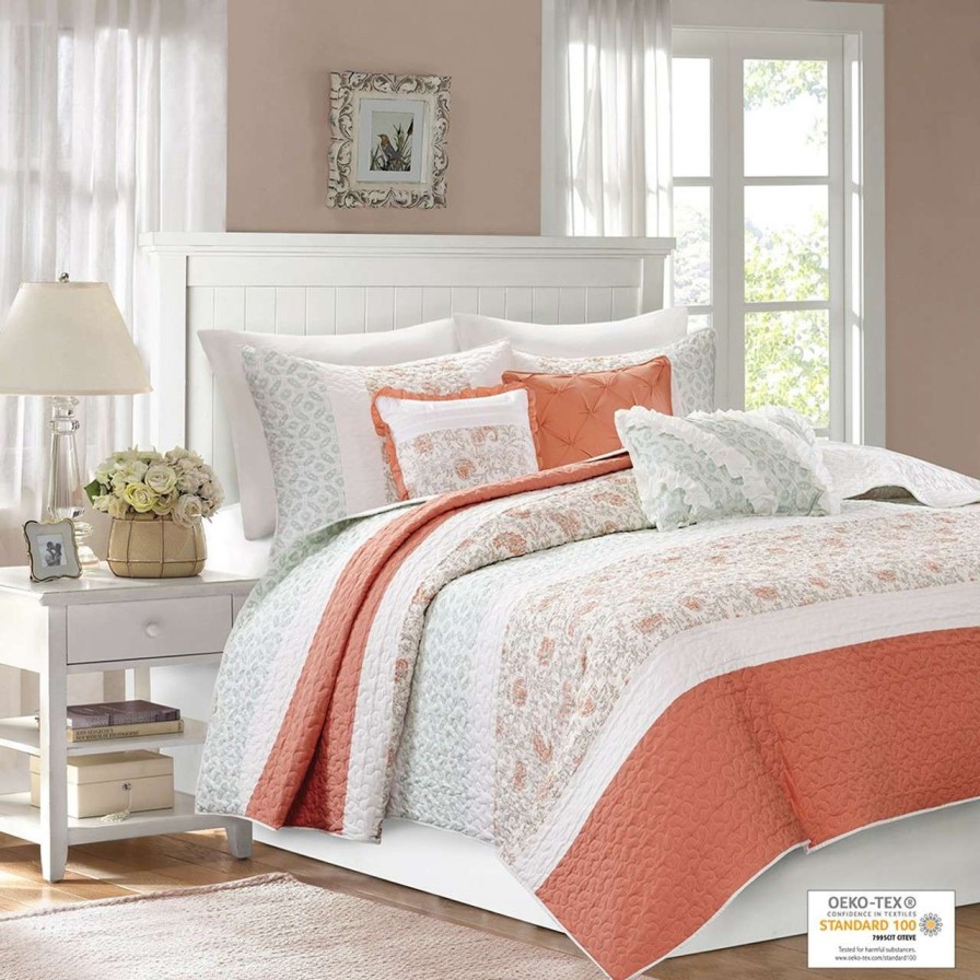 Bedding * | Madison Park Dawn 6 Piece Cotton Percale Reversible Coverlet Set