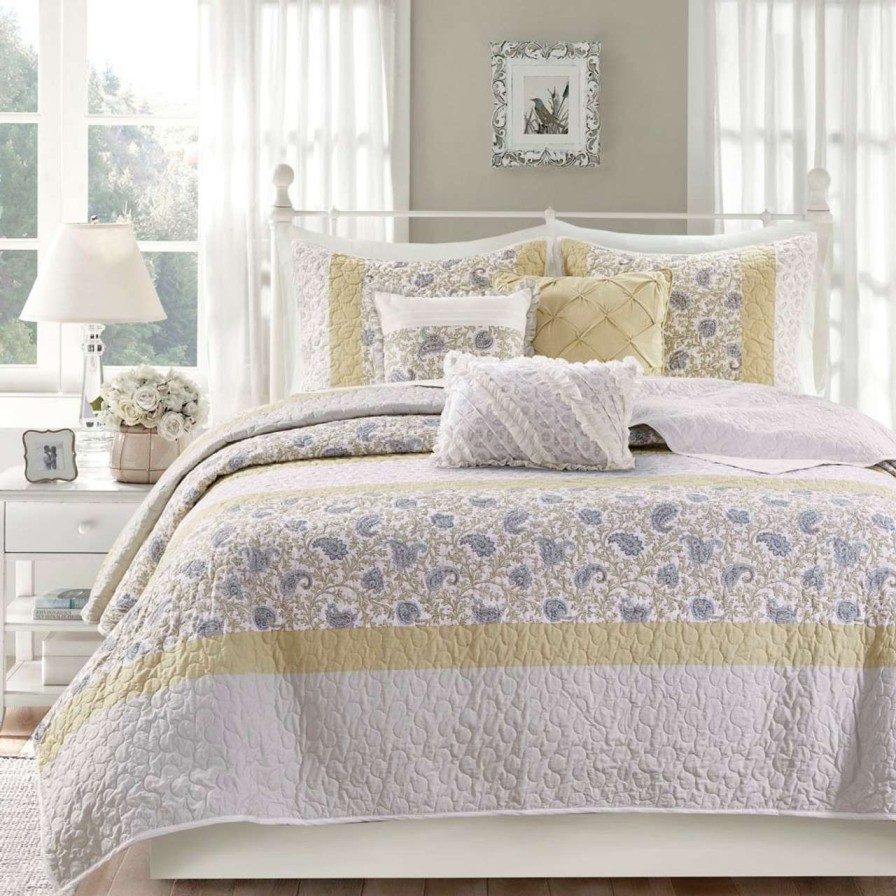 Bedding * | Madison Park Dawn 6 Piece Cotton Percale Reversible Coverlet Set